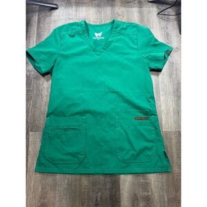 Monarch Uniforms Green V-Neck Scrub Top Womens Small Short Sleeve Pocket Medical